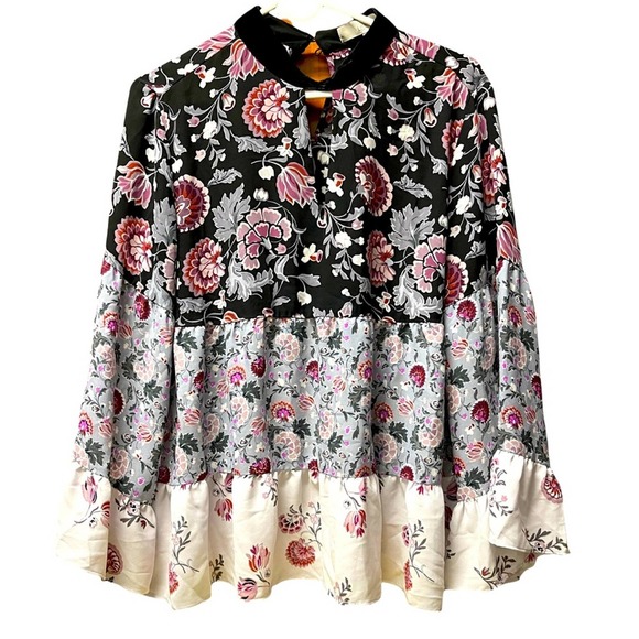 Loft Blouse Womens Small Dahila Garden Floral Keyyhole Tiered Flowy Flirty - Picture 1 of 6